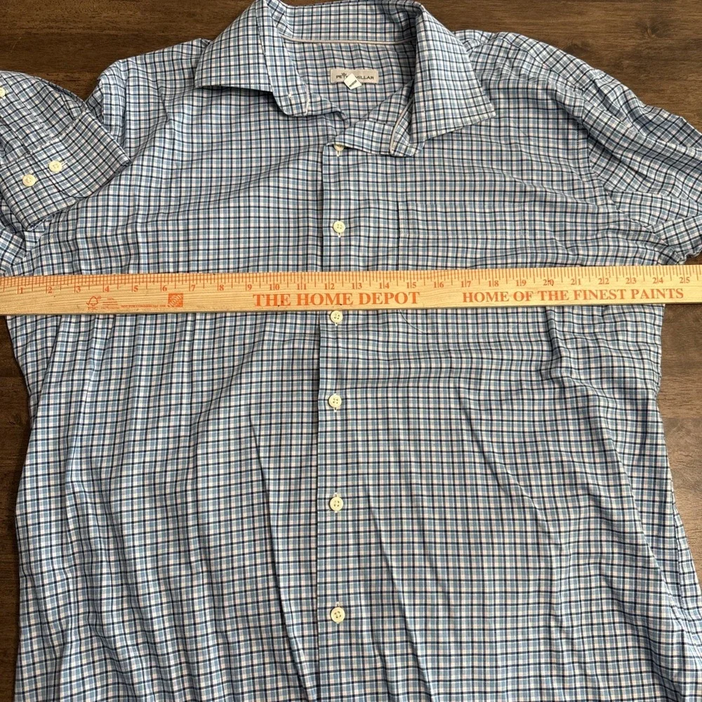 Peter Millar Blue Check Gingham Button Down Long Sleeve Plaid Shirt Mens XL